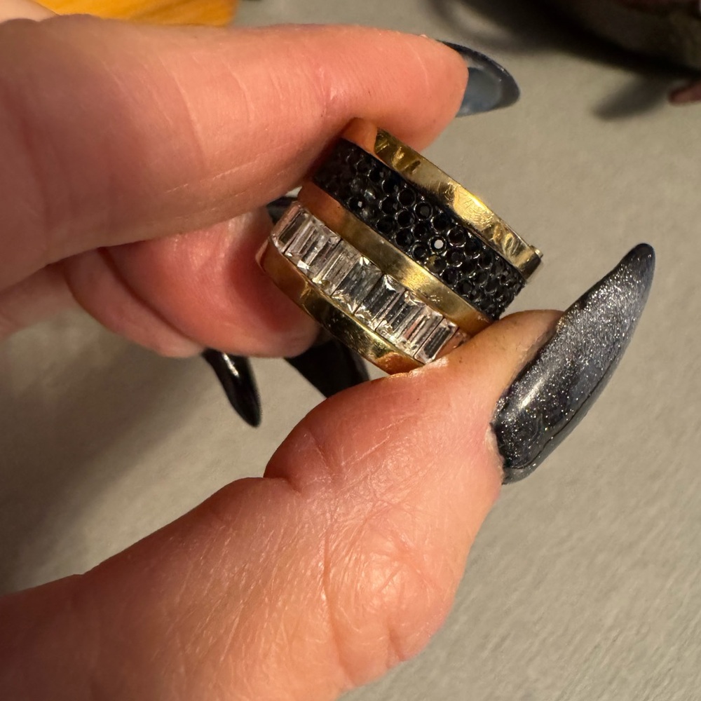 Michael Kors Gold and Black Pave Barrel Ring RARE size 6